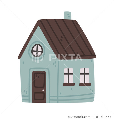 Small House with Roof and Windows as Sweet Cozy Home Vector Illustration Small House with Roof and Windows as Sweet Cozy Home Vector Illustration 101910637