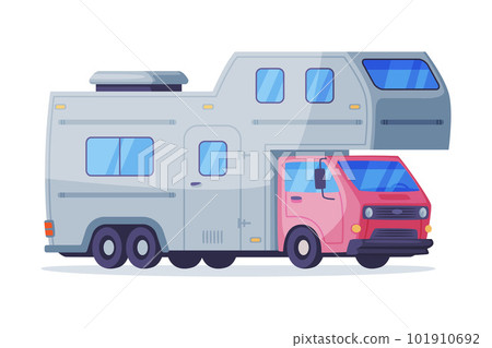 RV camper motor home, touristic transport. House on wheels, recreational vehicle vector illustration RV camper motor home, touristic transport. House on wheels, recreational vehicle vector illustration 101910692