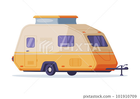 Mobile home on wheels, Side view of tiny travel trailer vector illustration 101910709