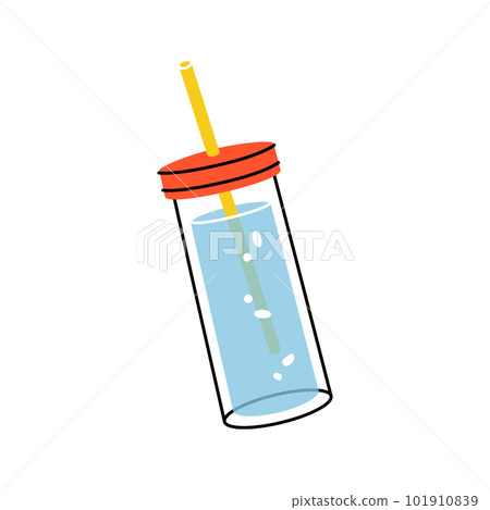 Glass beaker with a straw icon. Empty glass or plastic bottle silhouette. Vector illustration. Glass beaker with a straw icon. Empty glass or plastic bottle silhouette. Vector illustration. 101910839
