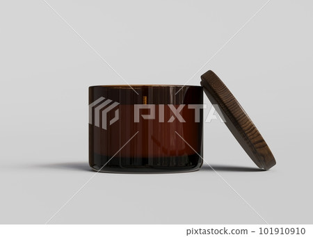 Amber glass jar candle container mockup front view on gray background 3D render Amber glass jar candle container mockup front view on gray background 3D render 101910910