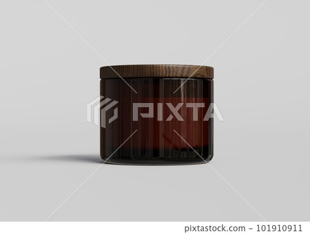 Amber glass jar candle container front view mockup on gray background 3D render Amber glass jar candle container front view mockup on gray background 3D render 101910911