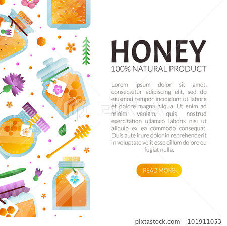 Honey Design with Pure and Natural Sweet Food from Sugary Nectar Vector Template 101911053