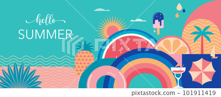 Colorful Geometric Summer Background, poster, banner. Summer time fun concept design promotion Colorful Geometric Summer Background, poster, banner. Summer time fun concept design promotion 101911419