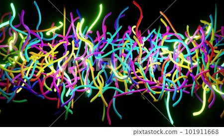 3d abstract background with neon light, multicolored flashes of light bulbs of unusual shapes. Curved lines flash bright. Motion design bg. 3d render 3d abstract background with neon light, multicolored flashes of light bulbs of unusual shapes. Curved lines flash bright. Motion design bg. 3d render 101911668