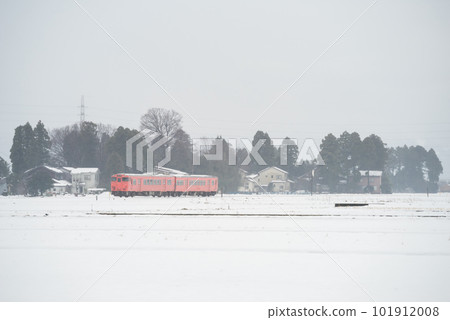 [Johana Line] A local train that runs through a snowy field 101912008