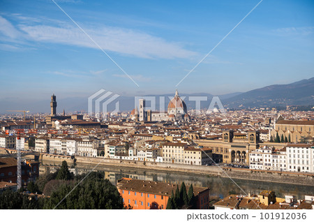 Panoramic view of Florence. Cattedrale di Santa Maria del Fiore. a bright morning day in Italy. 101912036