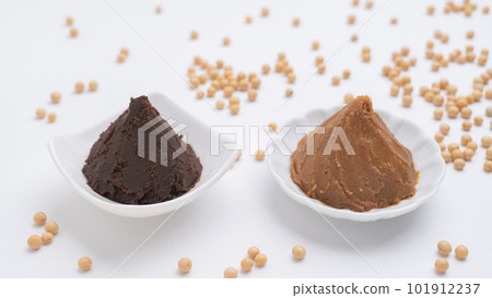 大豆和味噌 | 紅味噌和曲味噌比較圖 101912237