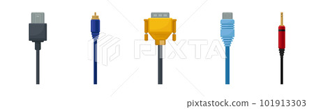 USB Cable Plugs Isolated on White Background Vector Set 101913303