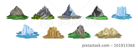 Mountain Peaks with Cliff and Rock Vector Set Mountain Peaks with Cliff and Rock Vector Set 101913368