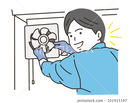 清洗換氣扇的清潔行業的年輕人 清洗換氣扇的清潔行業的年輕人 101915197