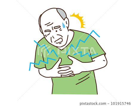 Elderly Asian man holding his chest down 101915746