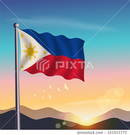 Philippines flag with mountains and morning 101915775