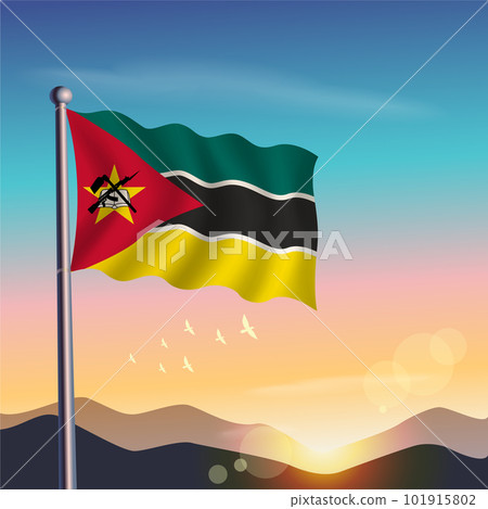Mozambique flag with mountains and morning 101915802