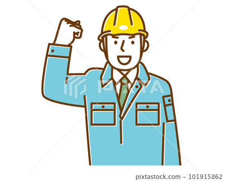 A male worker wearing a helmet and doing a guts pose 101915862