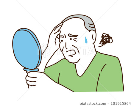 照鏡子時頭髮稀疏的中老年男性 101915864