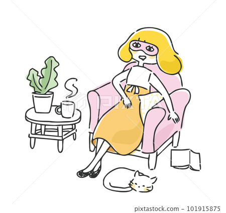 Woman relaxing with a funny eye mask Woman relaxing with a funny eye mask 101915875