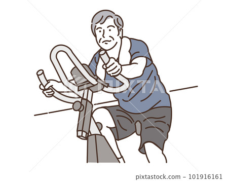 Smiling senior man rowing an exercise bike at the gym 101916161