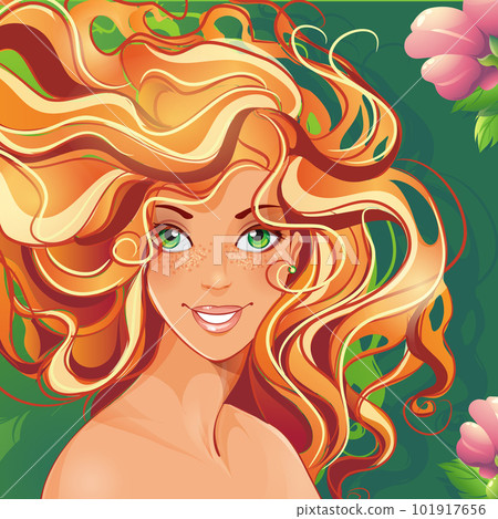 Red-haired girl with a smile and green eyes Red-haired girl with a smile and green eyes 101917656