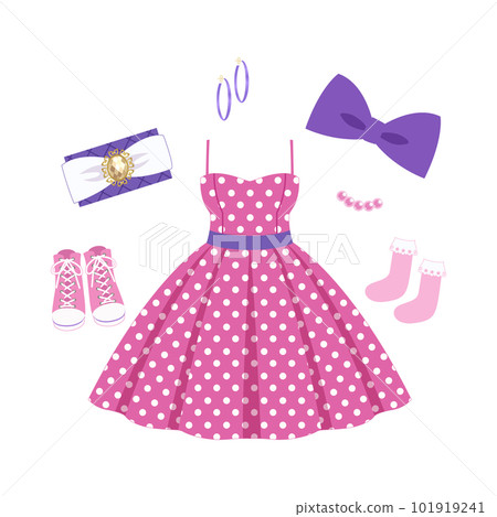 粉色波點連衣裙的複古搭配 101919241