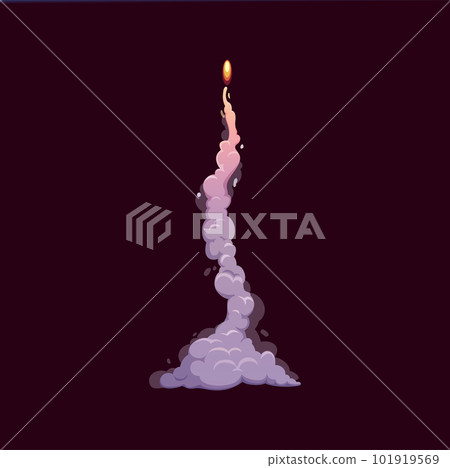 Cartoon rocket smoke trail of spaceship or shuttle launch. Vector fire flame, steam clouds and air blast motion effect of rocket vertical takeoff force. Jet contrail of spacecraft technologies 101919569