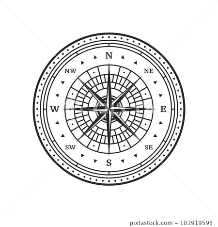 Old compass. Vintage map wind rose with vector north star, west, east and south direction arrows. Nautical adventure, travel and cartography sign with antique marine navigation compass windrose 101919593