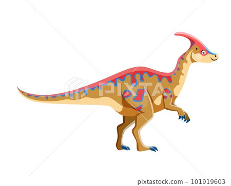 Cartoon Parasaurolophus dinosaur character. Paleontology animal, Jurassic era dinosaur or ancient wildlife lizard. Extinct creature, prehistoric Parasaurolophus reptile childish vector personage 101919603