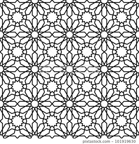 Mashrabiya arabesque arabic pattern. Seamless islamic background. Turkish textile line background, muslim arabesque vector grid or oriental window mashrabiya lattice backdrop, cnc fabric ornate 101919630