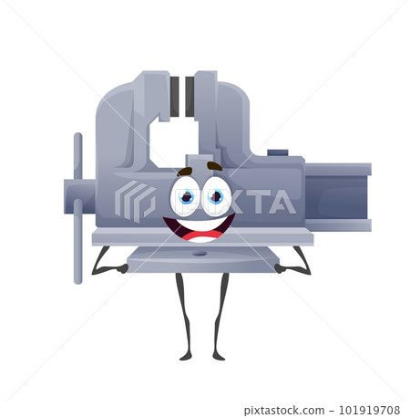Cartoon vise tool character, carpentry instrument and DIY workshop instrument, vector personage. Repair and construction work tool equipment of handyman, funny vise with face smile 101919708
