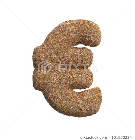 Sand euro currency sign - 3d Business beach symbol - Holidays, travel or ocean concepts 101920224