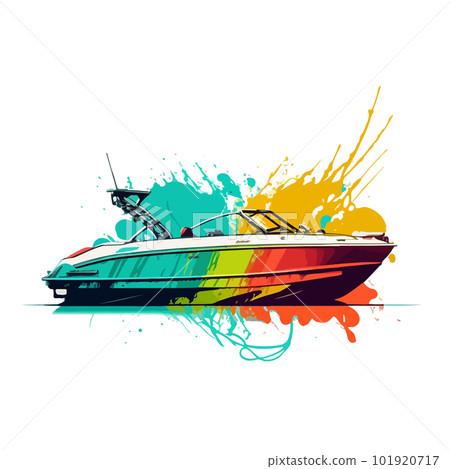 Multi-colored boat on the background of colored splashes. For your sticker or logo design. Multi-colored boat on the background of colored splashes. For your sticker or logo design. 101920717