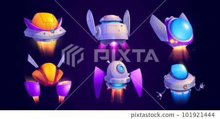 Alien space ship cartoon game vector icon set 101921444