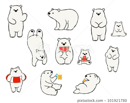 Polar bear illustration set enjoying summer 101921780
