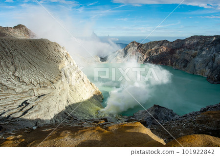 View from Ijen Crater, Sulfur fume at Kawah Ijen, Vocalno in Indenesia View from Ijen Crater, Sulfur fume at Kawah Ijen, Vocalno in Indenesia 101922842