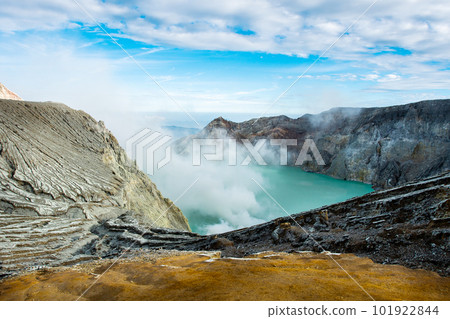 View from Ijen Crater, Sulfur fume at Kawah Ijen, Vocalno in Indenesia View from Ijen Crater, Sulfur fume at Kawah Ijen, Vocalno in Indenesia 101922844