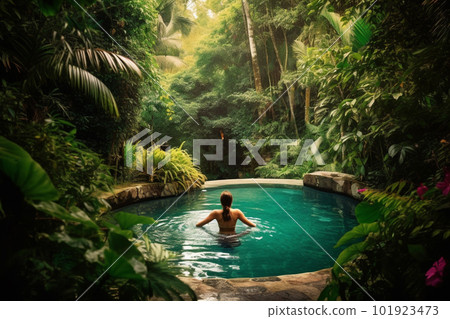 Girl in the pool. Created with generative Ai technology. 101923473