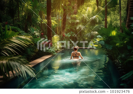 Girl in the pool. Created with generative Ai technology. 101923476