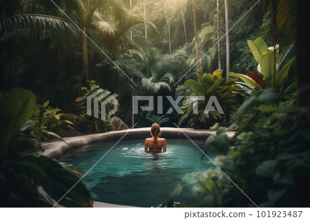 Girl in the pool. Created with generative Ai technology. 101923487