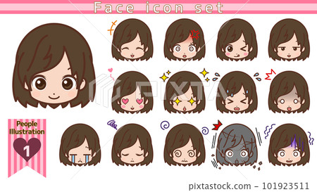 Face / facial expression icon set / female / young [1] 101923511