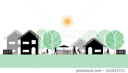 Cityscape of fresh green eco-houses (green) 101923721