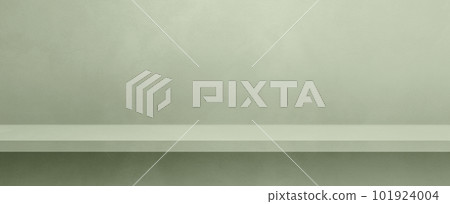Empty shelf on a light green concrete wall. Background template. Horizontal banner mockup Empty shelf on a light green concrete wall. Background template. Horizontal banner mockup 101924004