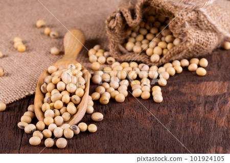 Soybean oil on a wooden background. rustic style 101924105
