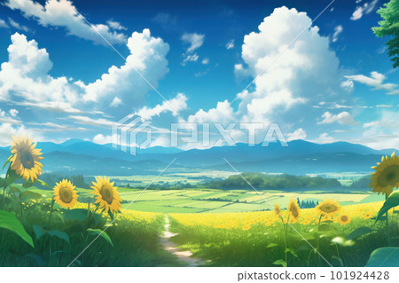 Sunflower field and summer blue sky 101924428
