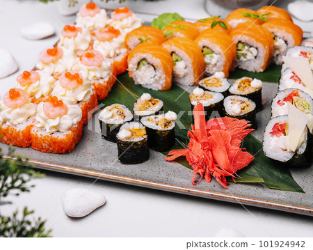 Fresh sushi traditional japanese food on big plate 101924942