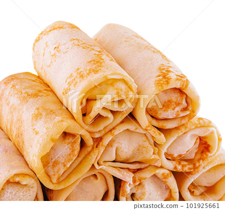 Stack of crepes rolls twisted with meat Stack of crepes rolls twisted with meat 101925661