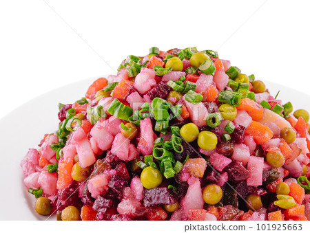 salad vinaigrette with boiled vegetables on plate salad vinaigrette with boiled vegetables on plate 101925663
