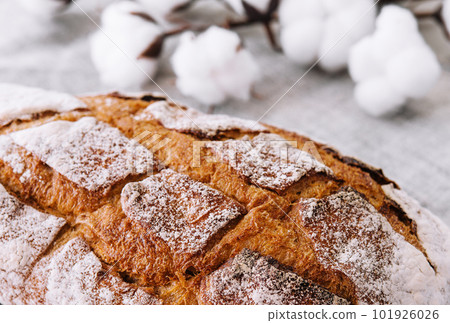 Bread rye, whole grain on a grey background Bread rye, whole grain on a grey background 101926026