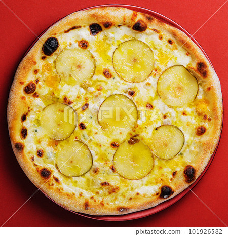 Fruit homemade pear pizza with cheese Fruit homemade pear pizza with cheese 101926582