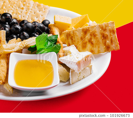 Different types of cheese on a white plate Different types of cheese on a white plate 101926673