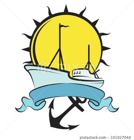 Fishing boat sun and anchor design 101927048